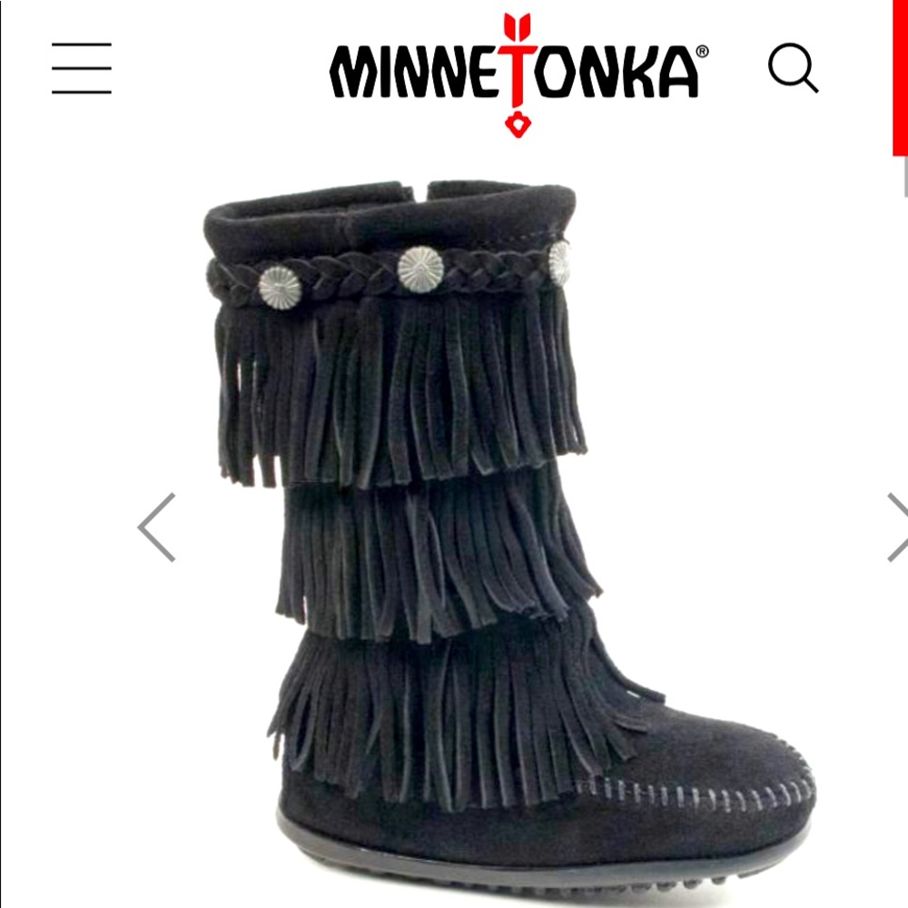 Kids Minnetonka Black Fringe Boots